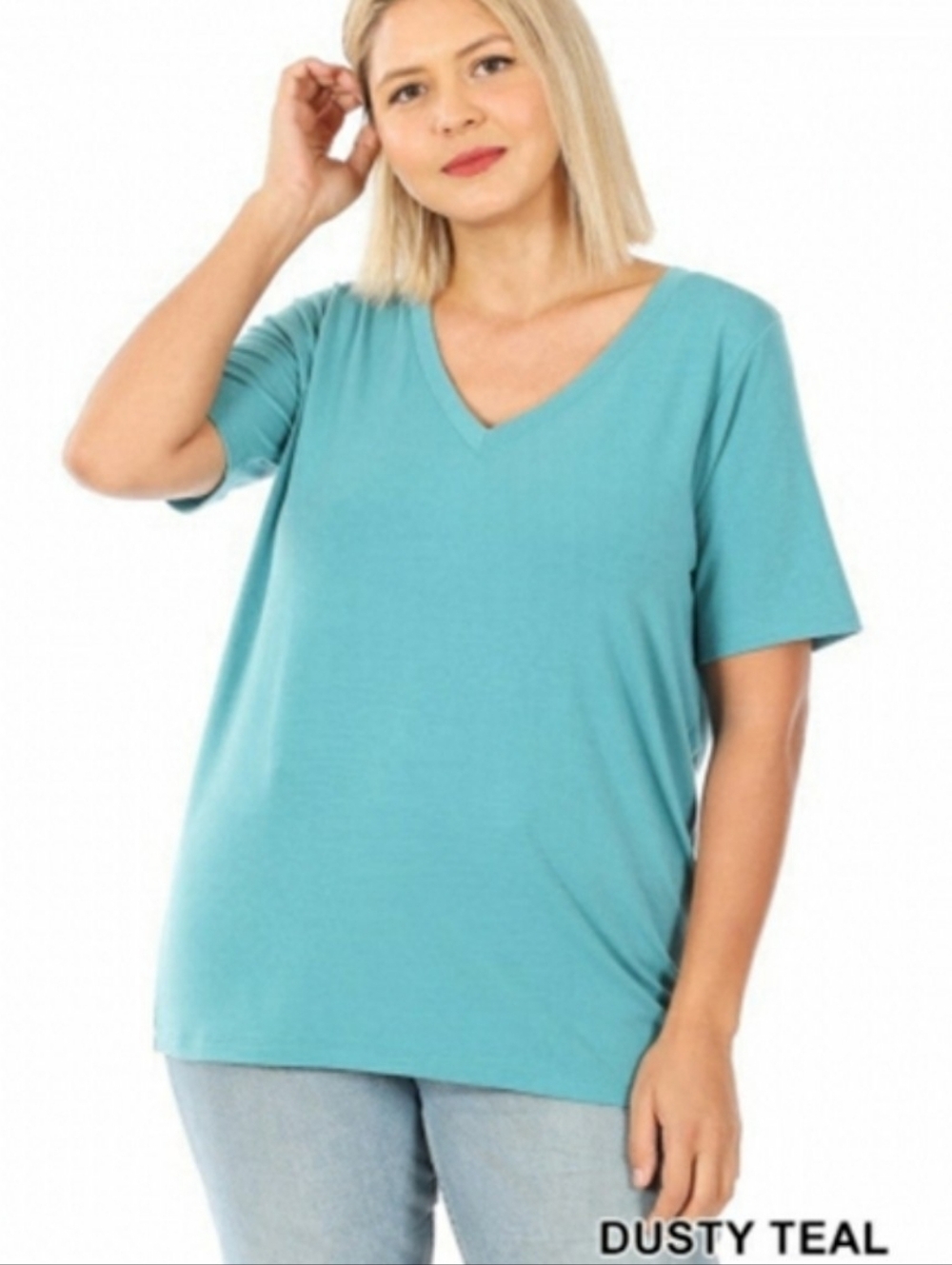 ZENANA Dusty Teal V-Neck Tee | Size 3XL | NWT - Picture 5 of 5